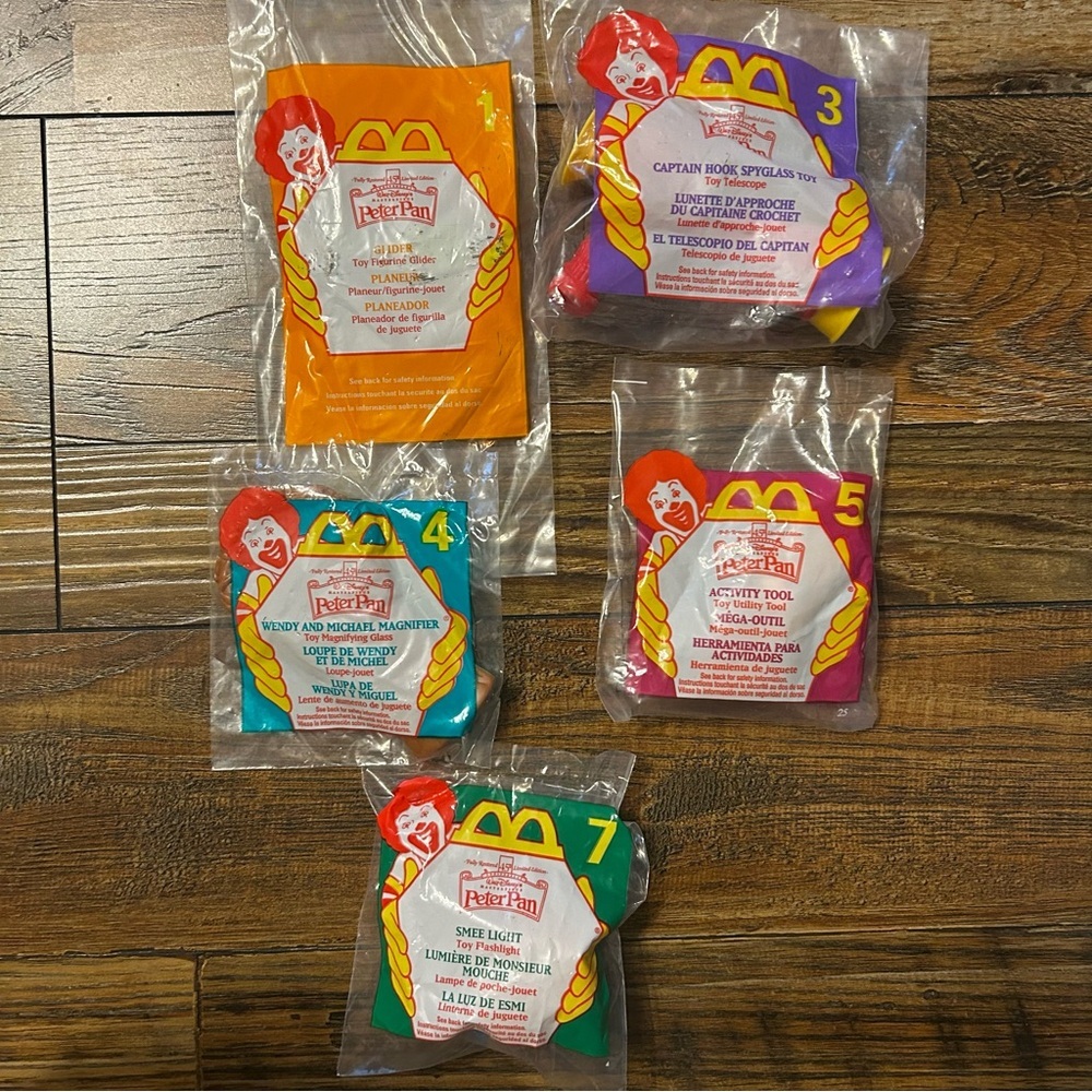 NWT Lot of 5 McDonald’s 1997 Vintage Peter Pan Happy Meal Toys Unopened